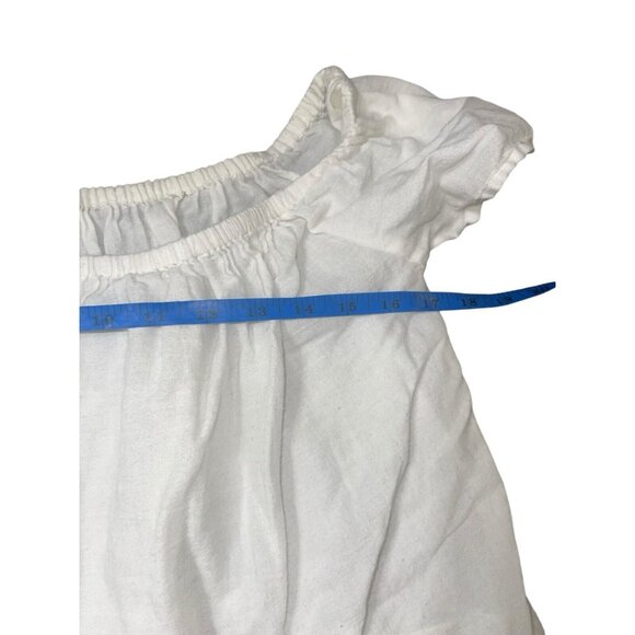 ZARA BASIC Women's XS Embroidered Blouse White with Blue Off-the-Shoulder - Picture 8 of 10